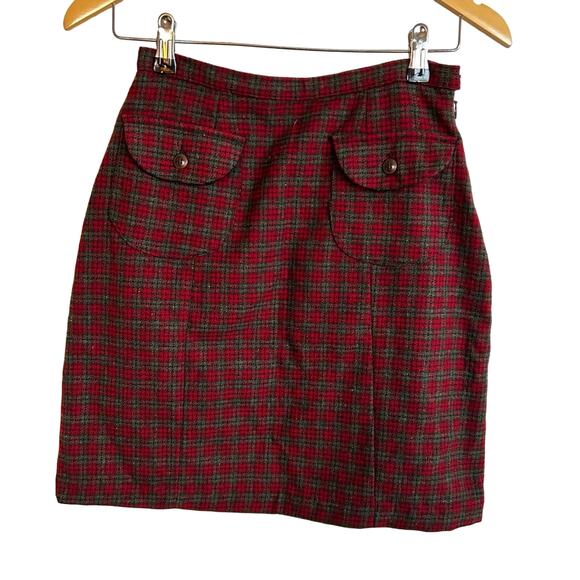 Woolrich Vintage Wool Blend Red Green Plaid Mini Skirt - Picture 1 of 6